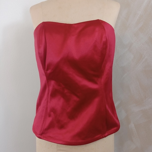 Cacique Red Satin Bustier Corset Back Bra Top Size 22/24 strapless - Picture 1 of 9
